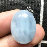 Natural Ocean Aquamarine Necklace Pendant Silver Oval Beads Gemstone