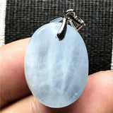 Natural Ocean Aquamarine Necklace Pendant Silver Oval Beads Gemstone
