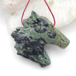 Natural Ocean Kambaba Carved Horse Head Charms Pendant Bead
