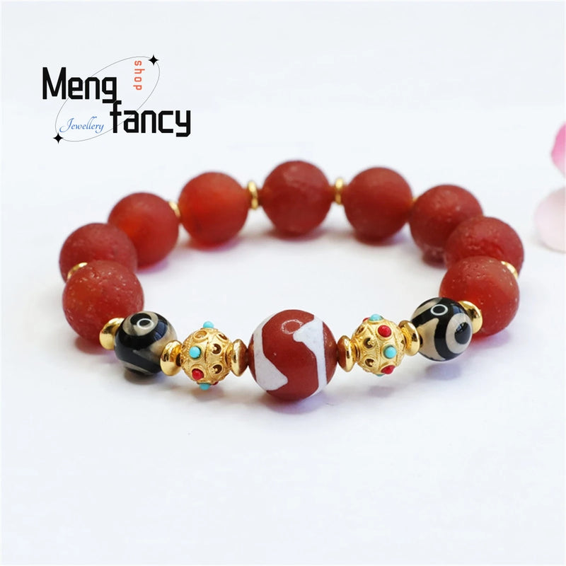 Red Agate Tiger Tooth Pearl Chalcedony Bead Hand String