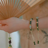 Olive Jade Bamboo Beads Bracelet Adjustable Hetian Jade Jewelry