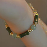 Olive Jade Bamboo Shaped Beads Adjustable Bracelet