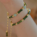 Olive Jade Bamboo Shaped Beads Adjustable Bracelet