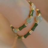 Olive Jade Bamboo Shaped Beads Adjustable Bracelet