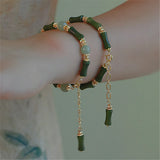 Olive Jade Bamboo Beads Bracelet Adjustable Hetian Jade Jewelry