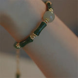Olive Jade Bamboo Beads Bracelet Adjustable Hetian Jade Jewelry