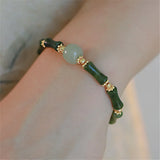 Olive Jade Bamboo Shaped Beads Adjustable Bracelet