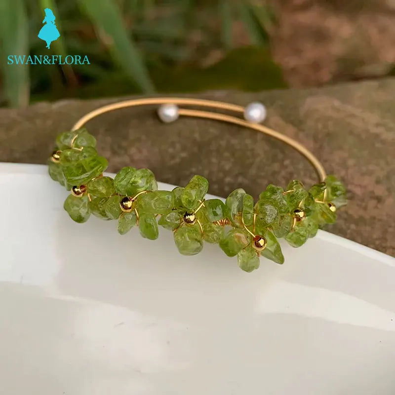 Natural Olivine Crystal Peridot Bracelet Bangle Gem Jewelry