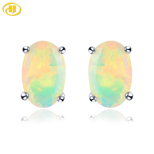 Colorful Opal Gemstone Sterling Silver Stud Earring for Women