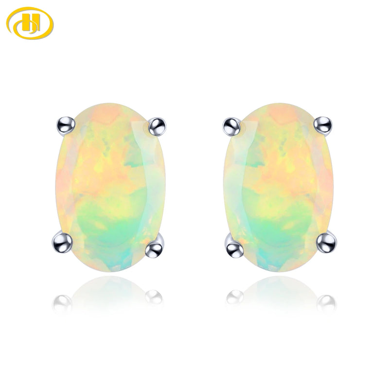 Colorful Opal Gemstone Sterling Silver Stud Earring for Women