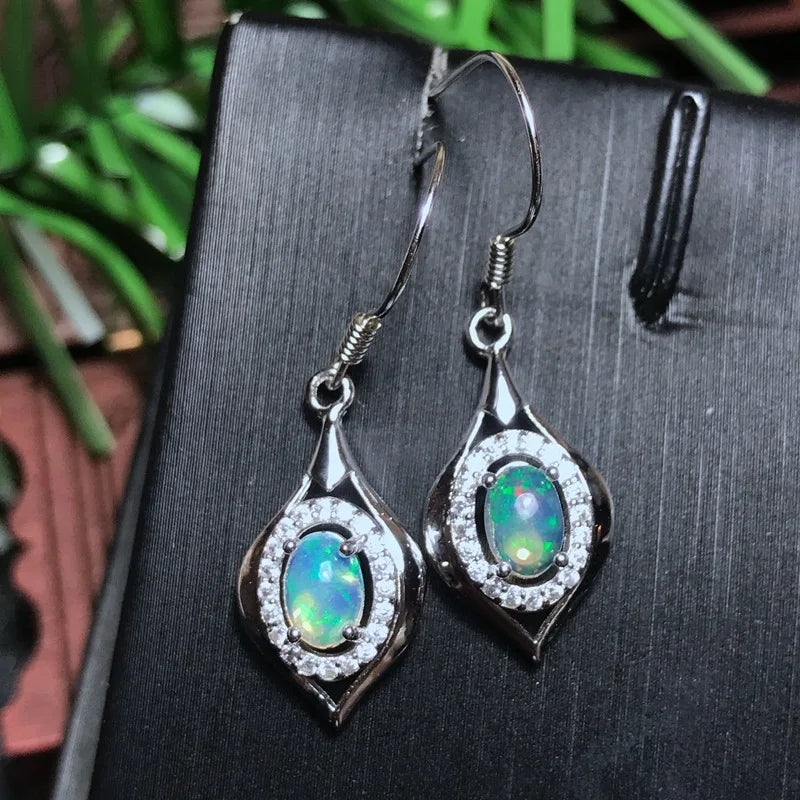 925 Silver Natural Opal Earrings Light Reflective Gem
