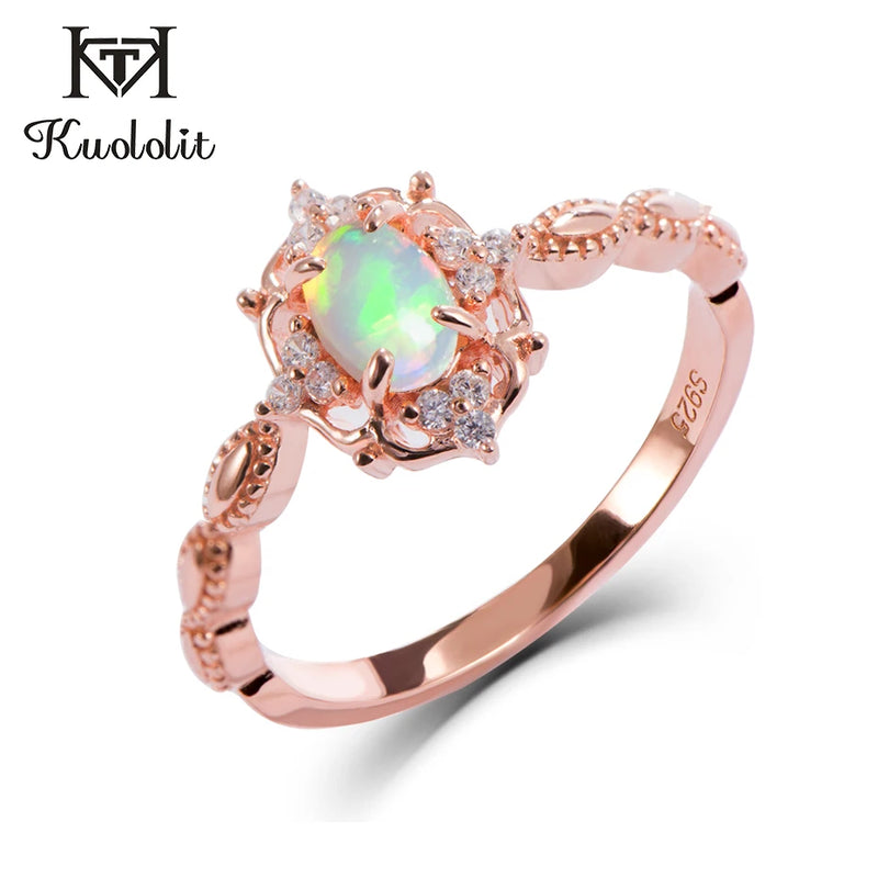Natural Opal Oval 4*6mm Gemstone Ring 925 Silver Wedding Band