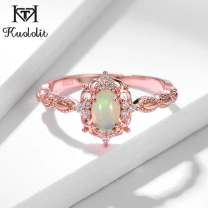 Natural Opal Oval 4*6mm Gemstone Ring 925 Silver Wedding Band