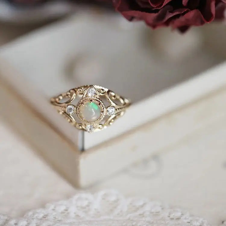 Opal Stacking Resizable Ring 925 Silver Plated Geometric Jewelry