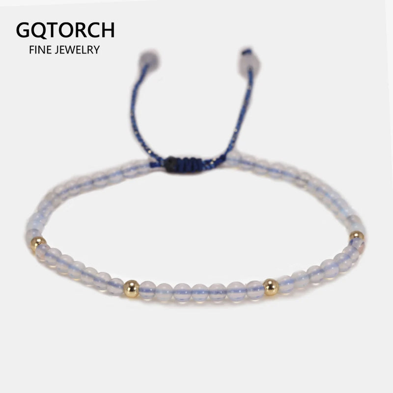 Opal Stone Bracelets for Women 3mm Beads Adjustable Braided Bracelet Gift
