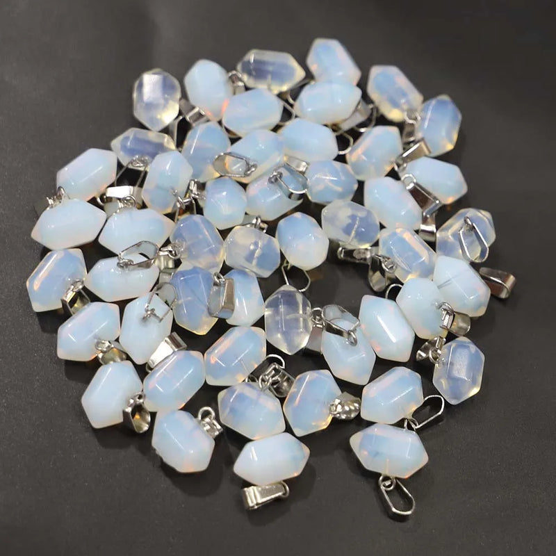 Opal Stone Hexagonal Pillar Necklace Pendants Charms
