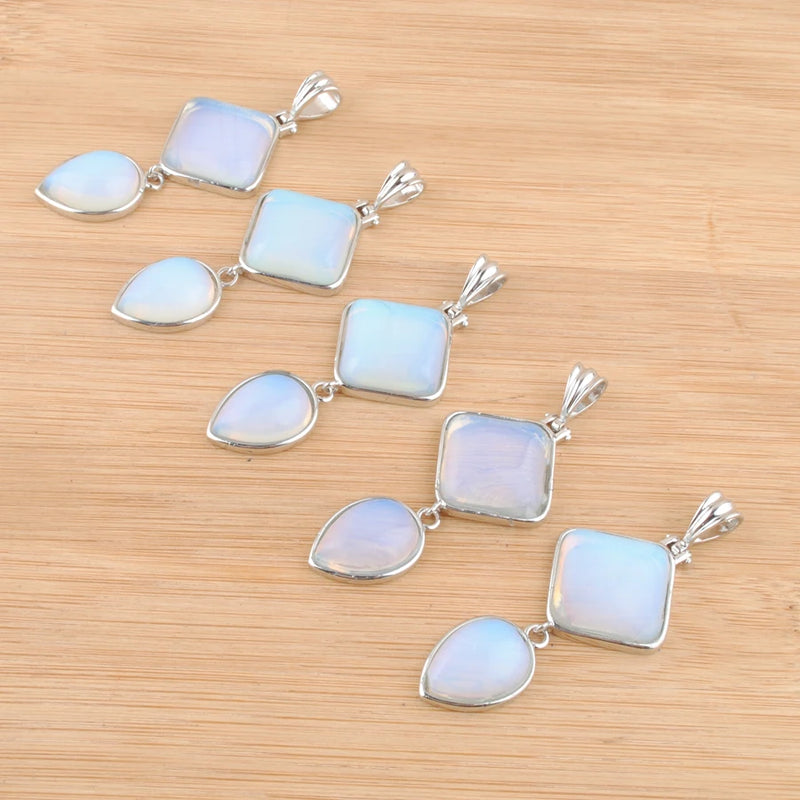 Opal Stone Square Water Drop Pendant Charm Reiki Chakra Jewelry