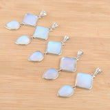 Opal Stone Square Water Drop Pendant Charm Reiki Chakra Jewelry