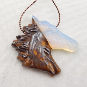 Opalite Boulder Opal Carved Horse Head Pendant Bead 43x40x10mm