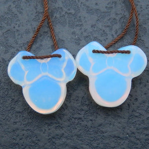 Opalite Stone Carved Mouse Head Earring