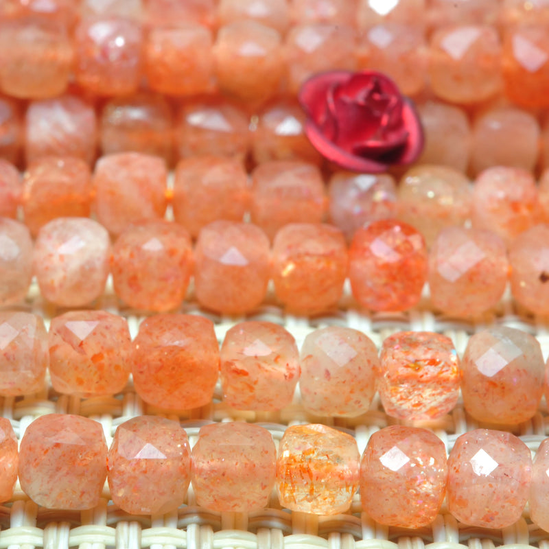 Orange Sunstone Faceted Cube Loose Beads Gemstone Bracelet Necklace