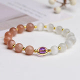 Orange Moonlight Opal Beaded Bracelet for Women 8 mm Charm DIY Gift