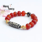 Orange Peel Red Agate Chalcedony Beads Bracelet Retro Charm Jewelry