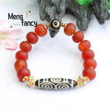 Orange Peel Red Agate Chalcedony Beads Bracelet Retro Charm Jewelry