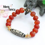 Orange Peel Red Agate Chalcedony Beads Bracelet Retro Charm Jewelry