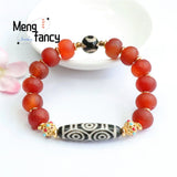 Orange Peel Red Agate Chalcedony Beads Bracelet Retro Charm Jewelry