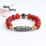 Orange Peel Red Agate Chalcedony Beads Bracelet Retro Charm Jewelry