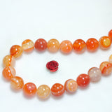 Natural Orange Red Banded Agate Smooth Round Loose Beads Gemstone