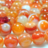 Natural Orange Red Banded Agate Smooth Round Loose Beads Gemstone