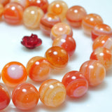 Natural Orange Red Banded Agate Smooth Round Loose Beads Gemstone