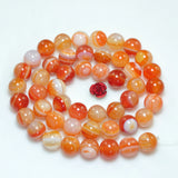 Natural Orange Red Banded Agate Smooth Round Loose Beads Gemstone