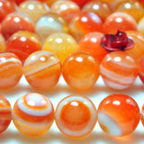 Natural Orange Red Banded Agate Smooth Round Loose Beads Gemstone