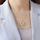 Hetian Jade S925 Sterling Silver Peace Buckle Pendant