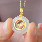 Hetian Jade S925 Sterling Silver Peace Buckle Pendant