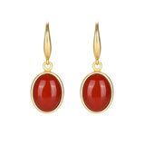Bohemian Oval Earrings Enamel Porcelain Silver Jewelry