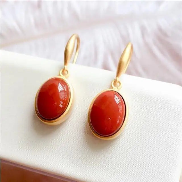 Bohemian Oval Earrings Enamel Porcelain Silver Jewelry