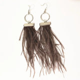 Ostrich Feather Tassel Earrings Circle Pendant Dangle Earring