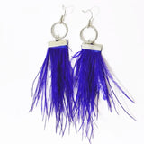 Ostrich Feather Tassel Earrings Circle Pendant Dangle Earring