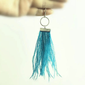 Ostrich Feather Tassel Earrings Circle Pendant Dangle Earring