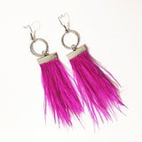 Ostrich Feather Tassel Earrings Circle Pendant Dangle Earring