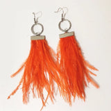 Ostrich Feather Tassel Earrings Circle Pendant Dangle Earring