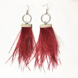 Ostrich Feather Tassel Earrings Circle Pendant Dangle Earring