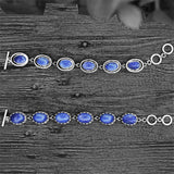 Vintage Silver Plated Lapis Lazuli Bracelet with Flower Pendant
