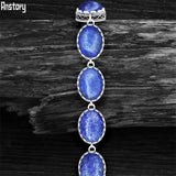 Vintage Silver Plated Lapis Lazuli Bracelet with Flower Pendant