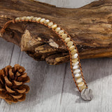 Natural Oval Shell Beads Wrap Bracelet Stainless Steel Clasp Flower Women Gift