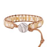 Natural Oval Shell Beads Wrap Bracelet Stainless Steel Clasp Flower Women Gift